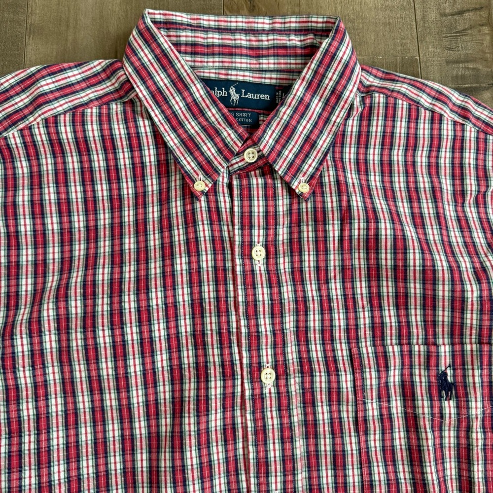 NEW Ralph Lauren Big Shirt‎ Button Down Long Sleeve Men Large Plaid Pink Purple